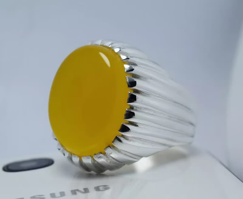 Yellow Yemeni Aqeeq Ring Akik Agate Aqiq Sterling Silver Shia Ring Mens Jewelry