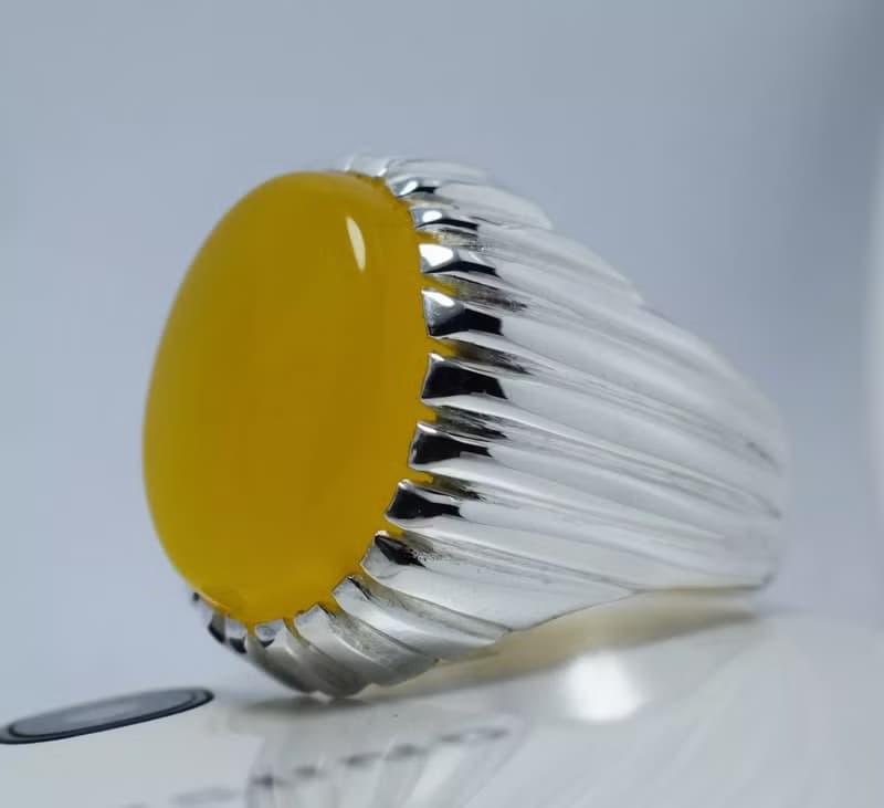 Yellow Yemeni Aqeeq Ring Akik Agate Aqiq Sterling Silver Shia Ring Mens Jewelry