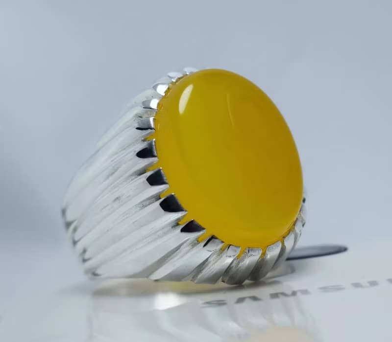 Yellow Yemeni Aqeeq Ring Akik Agate Aqiq Sterling Silver Shia Ring Mens Jewelry