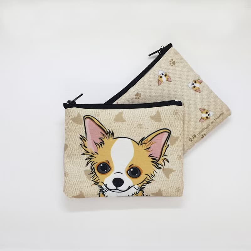 長毛吉娃娃 黑白/黃白/白/巧克力 蝴蝶犬  簡單收納零錢包