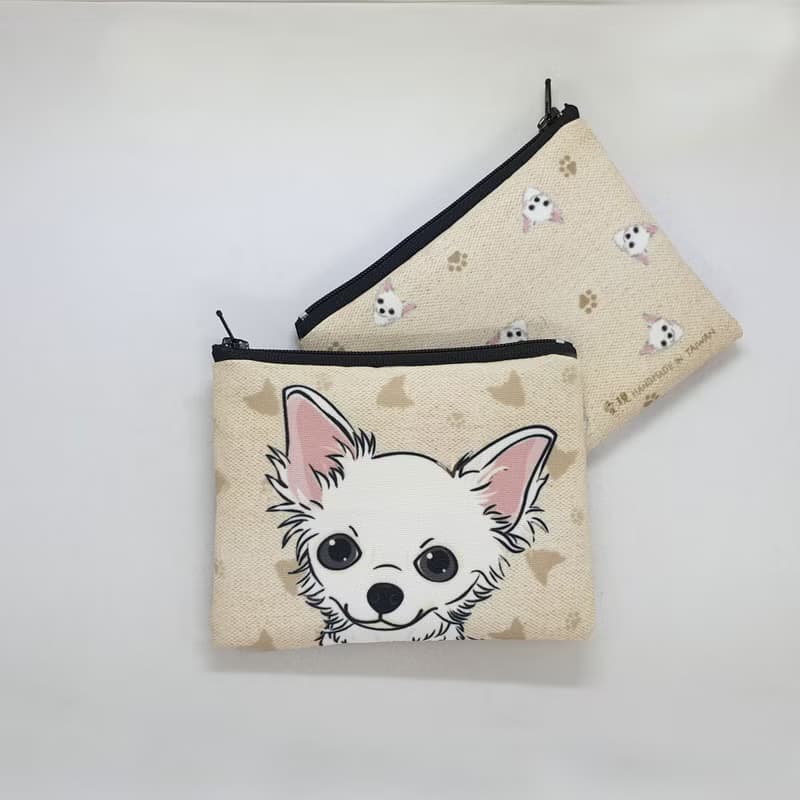 長毛吉娃娃 黑白/黃白/白/巧克力 蝴蝶犬  簡單收納零錢包