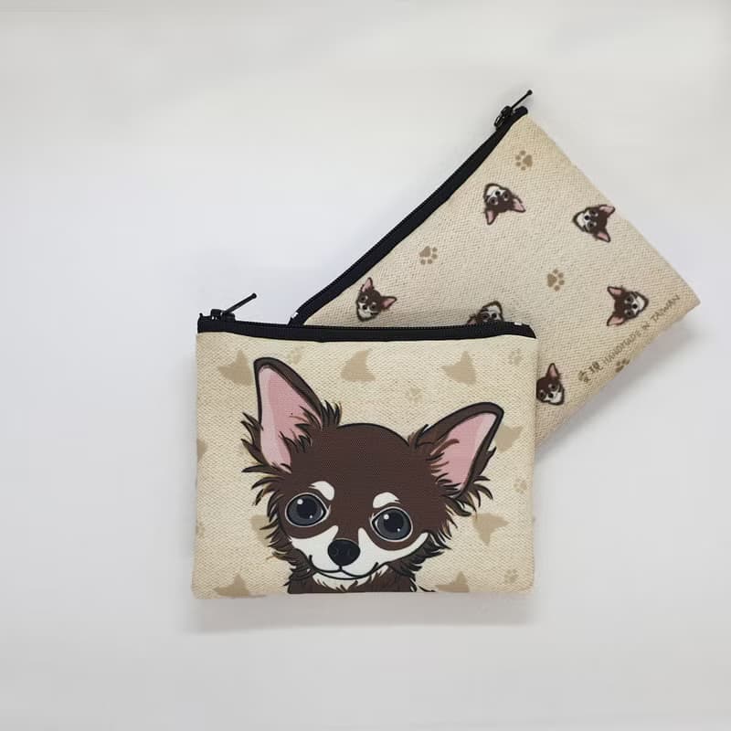 長毛吉娃娃 黑白/黃白/白/巧克力 蝴蝶犬  簡單收納零錢包