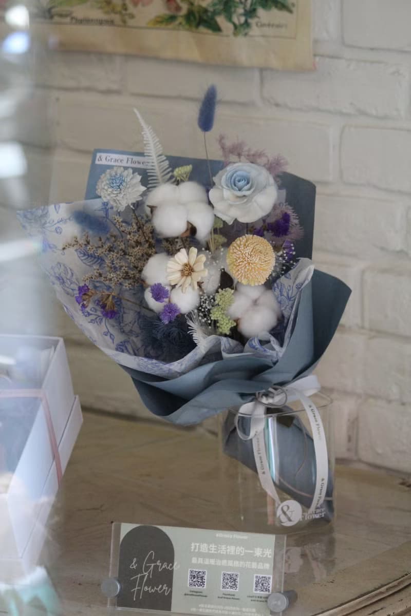 【藍色系棉花索拉花束】生日送禮/祝賀花禮/永生花