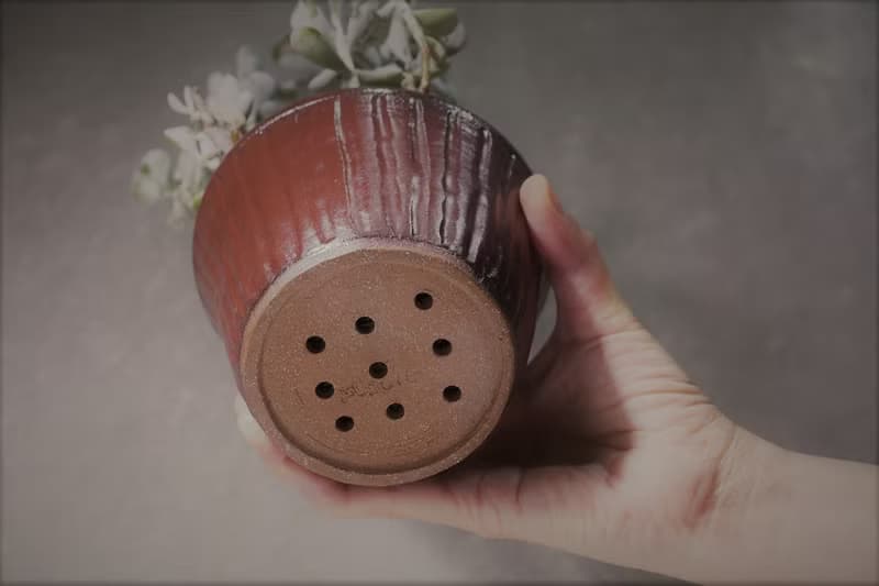 棗紅簡約直紋_陶器花器盆栽