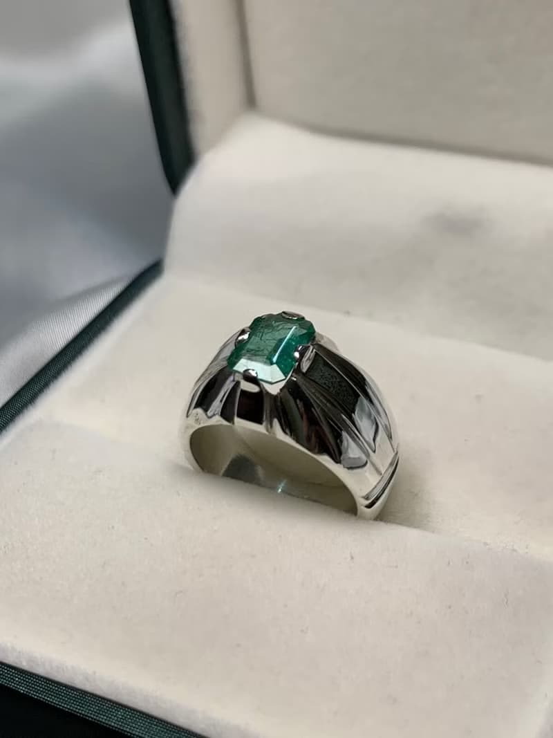 Natural Vivid Green Emerald Mens Ring Sterling Silver 925 Ring Handmade Emerald