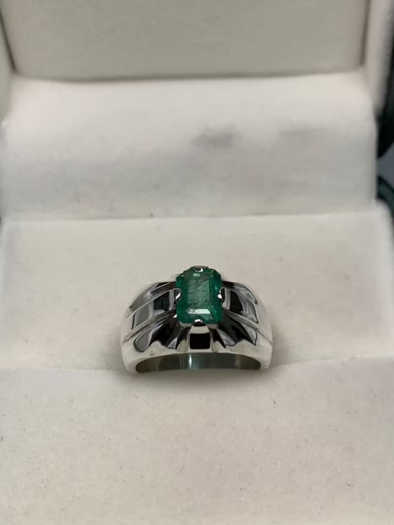 Natural Vivid Green Emerald Mens Ring Sterling Silver 925 Ring Handmade Emerald