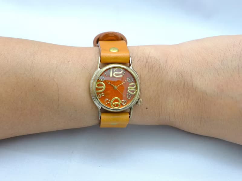 手作り腕時計  On Time-B  OR(オレンジ)文字盤 Mens Brass (214B OR)