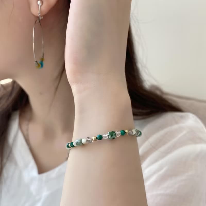 水晶手鍊/天然石手鍊/孔雀石x拉長石x14KGF注金|綠野