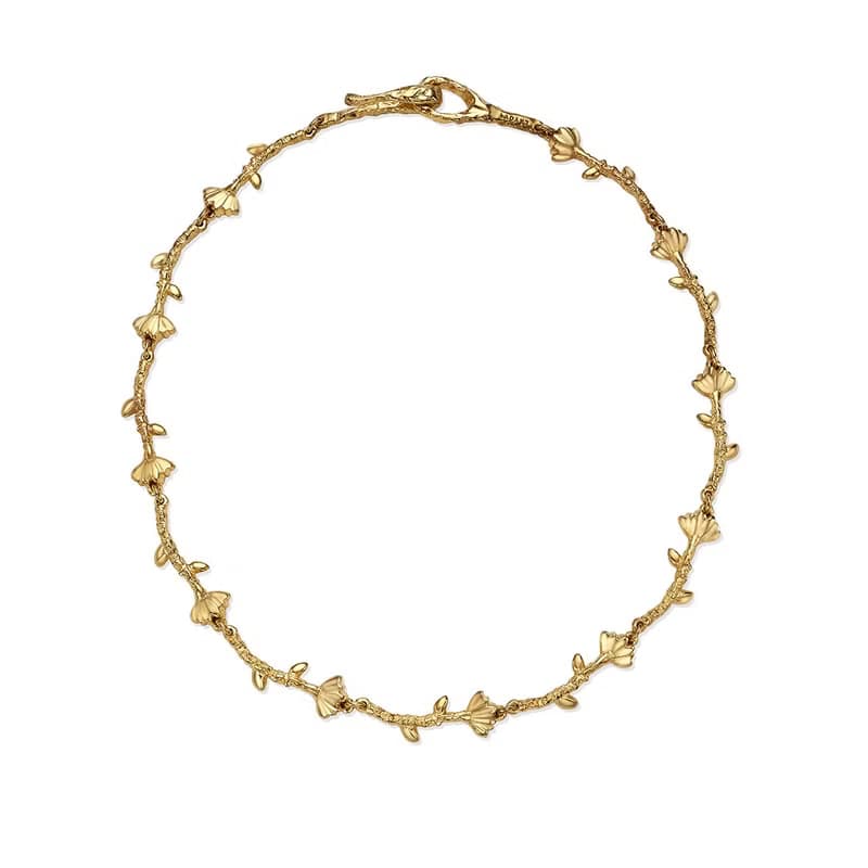 (925 Sterling Silver) Flower chain choker necklace_Gold