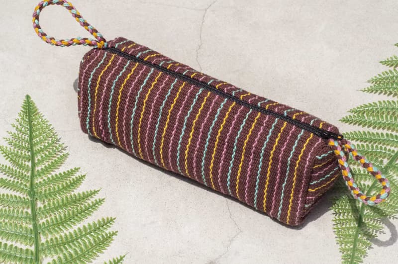 手感帆布筆袋 收納袋 編織感筆袋 民族風收納袋-三角御飯糰