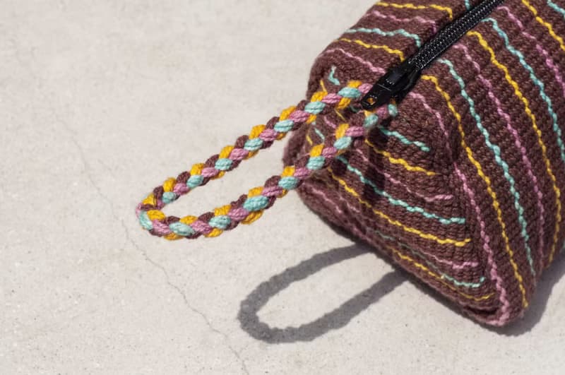 手感帆布筆袋 收納袋 編織感筆袋 民族風收納袋-三角御飯糰