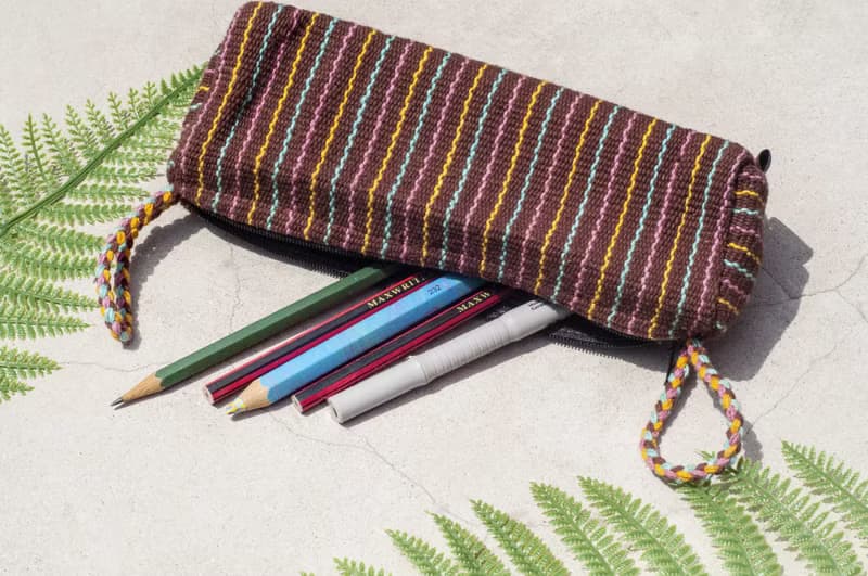 手感帆布筆袋 收納袋 編織感筆袋 民族風收納袋-三角御飯糰