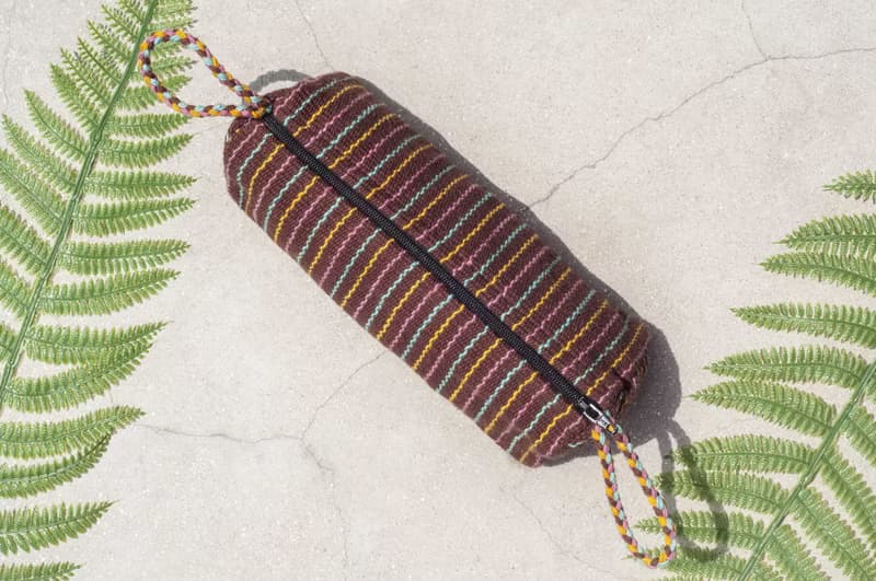 手感帆布筆袋 收納袋 編織感筆袋 民族風收納袋-三角御飯糰