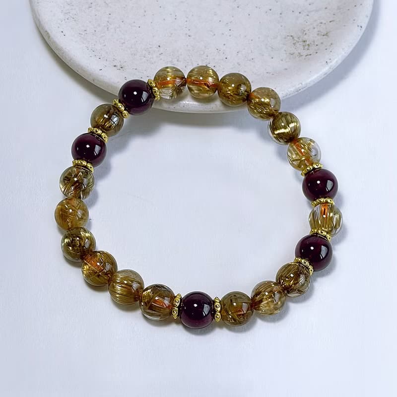 寶石系 天然礦石 鈦晶8 mm 紫牙烏 手鍊
