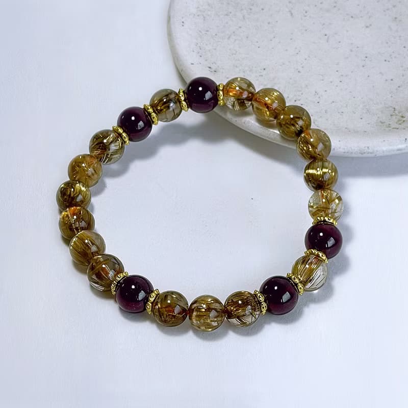 寶石系 天然礦石 鈦晶8 mm 紫牙烏 手鍊