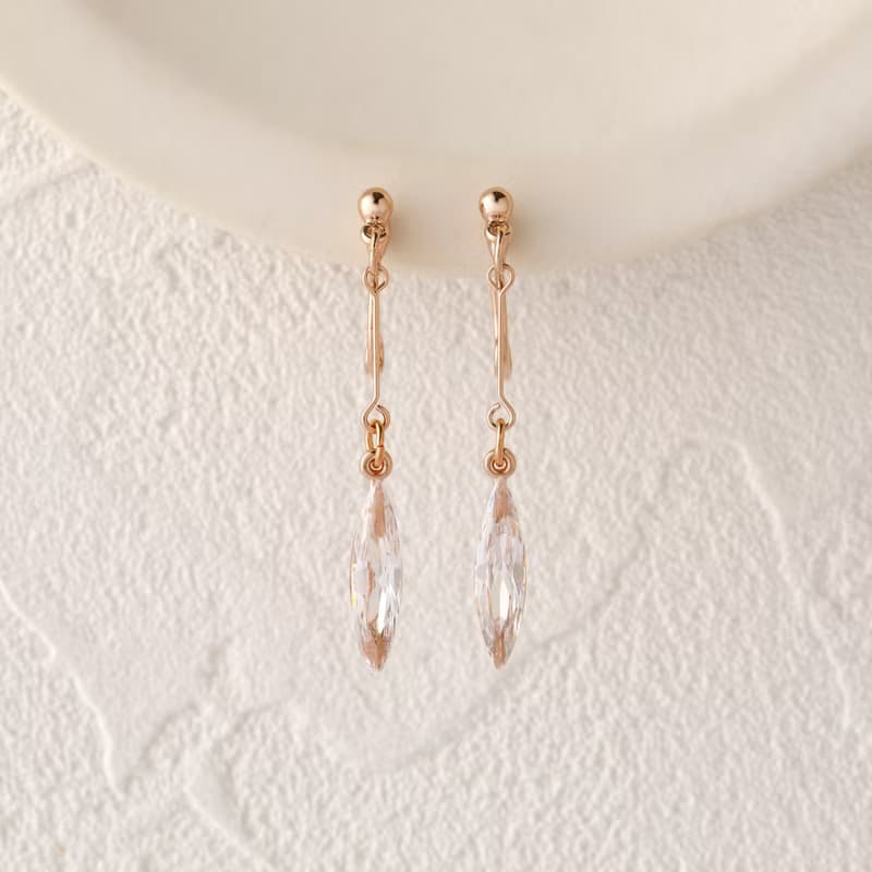 drop marquise PG ―輝くリーフのループフィットイヤリング　ピンクゴールド