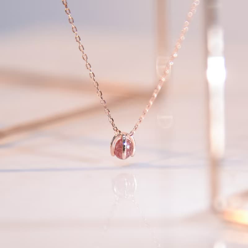 草莓晶鬱金香純銀項鍊 | 天然石水晶項鍊。好人緣。愛情石。