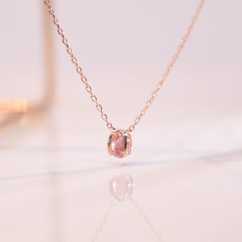 草莓晶鬱金香純銀項鍊 | 天然石水晶項鍊。好人緣。愛情石。