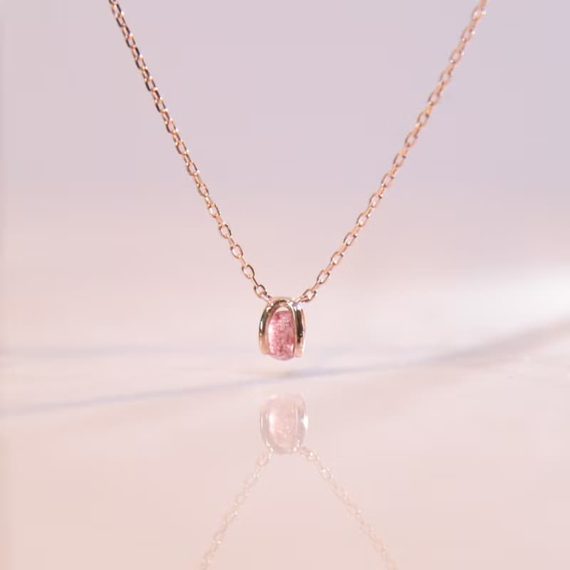 草莓晶鬱金香純銀項鍊 | 天然石水晶項鍊。好人緣。愛情石。
