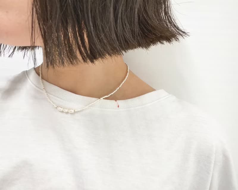 マグネット着脱　ビーズネックレス  　white 3pearl　　チョーカー