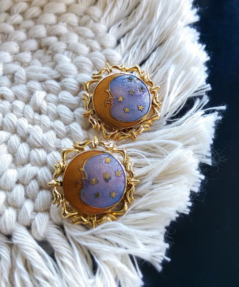 Vintage Jewelry 西洋古董飾品 景泰藍 星月 針式耳環