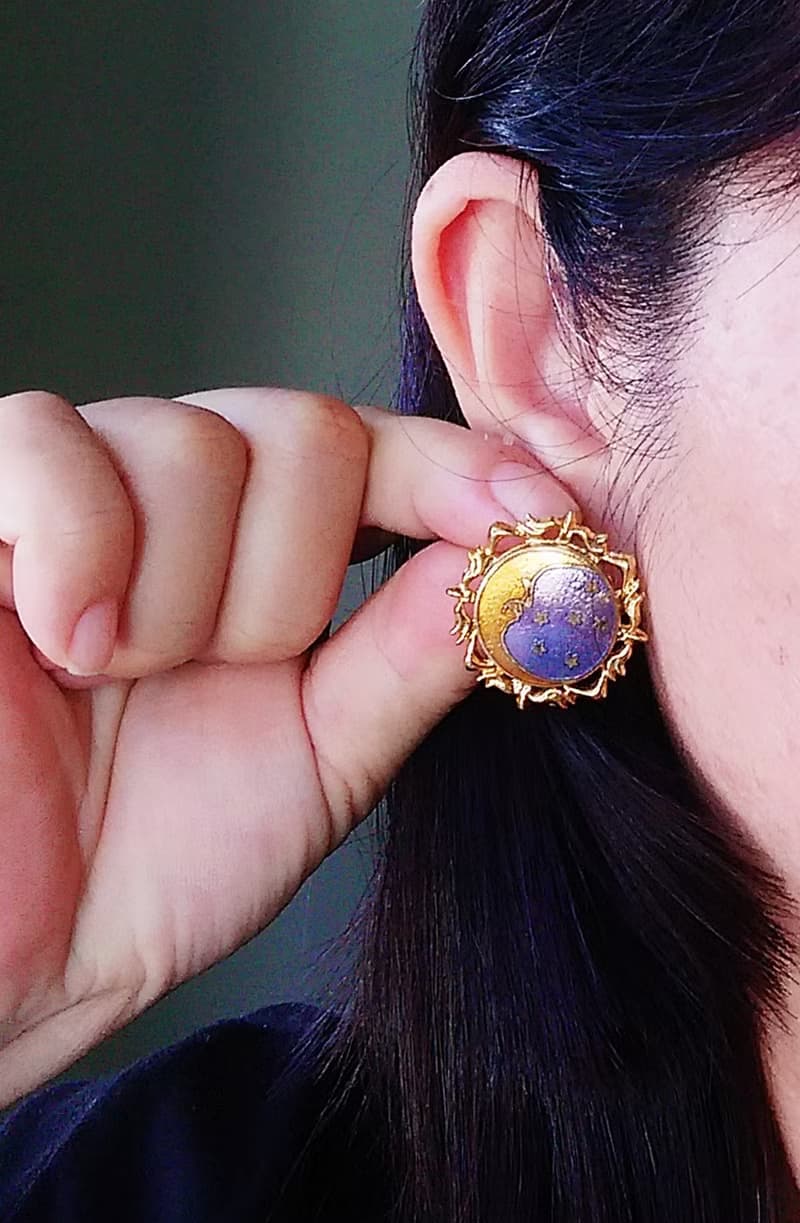 Vintage Jewelry 西洋古董飾品 景泰藍 星月 針式耳環