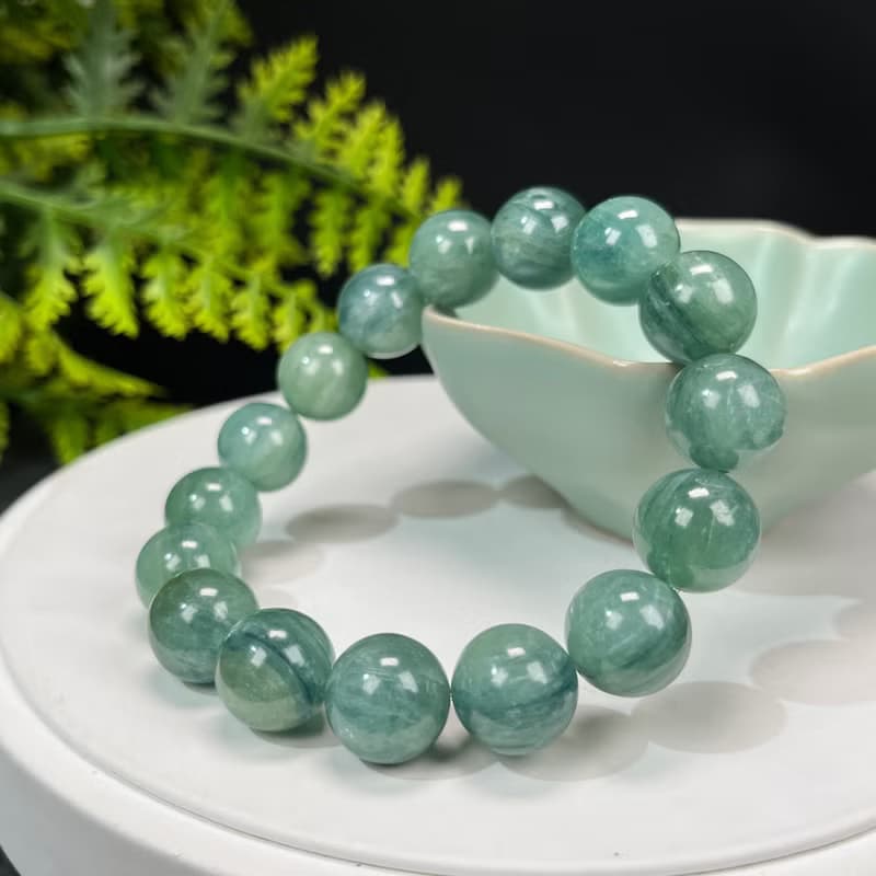 精品天然綠藍晶石手串冰潤透感貓眼藍晶石手錬單圈串珠氣質女13mm