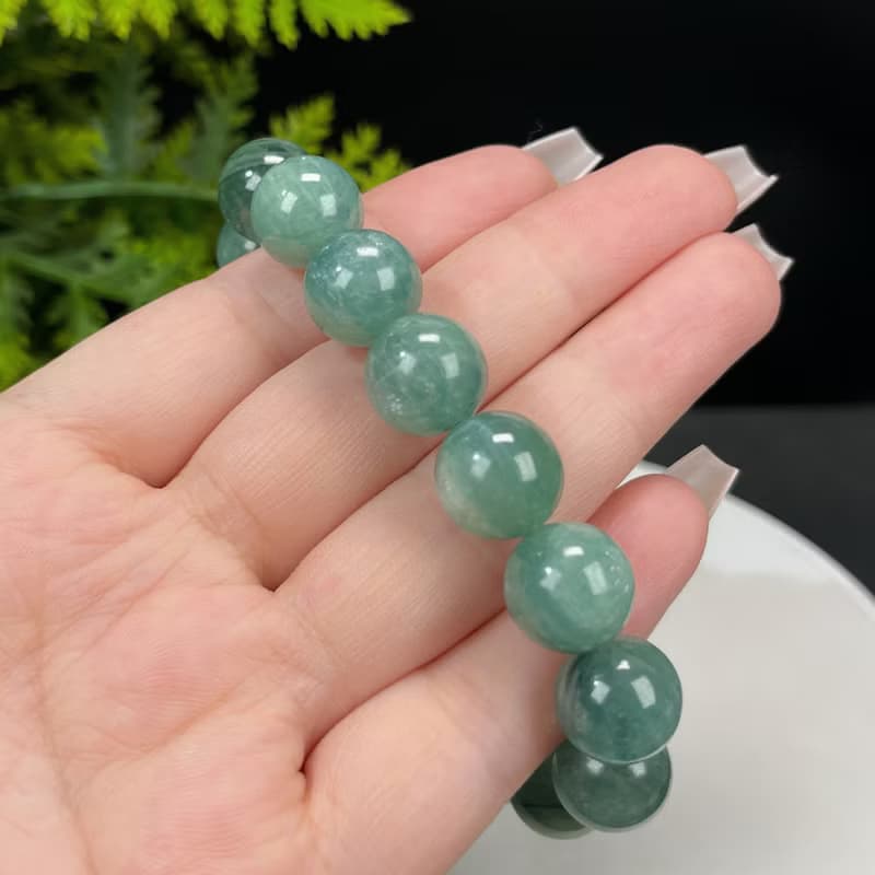 精品天然綠藍晶石手串冰潤透感貓眼藍晶石手錬單圈串珠氣質女13mm