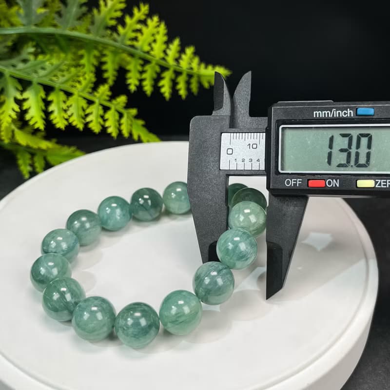 精品天然綠藍晶石手串冰潤透感貓眼藍晶石手錬單圈串珠氣質女13mm