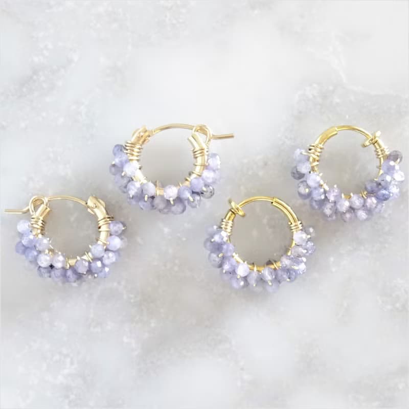 14kgf Tanzanite pavé pierced earring / earring