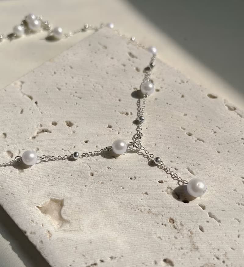 925純銀滿天星圓形珍珠Y字鏈天然淡水珍珠項鏈 母親節