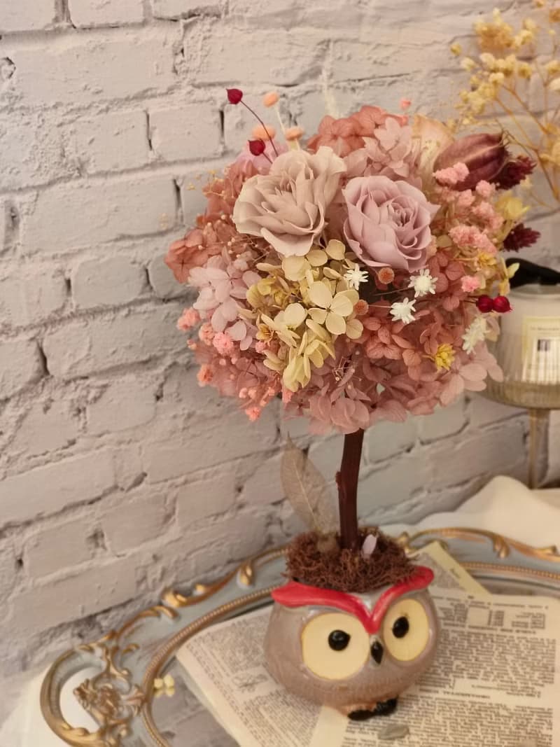 【綺思藝想】永生不凋花-招福招財貓頭鷹花球樹
