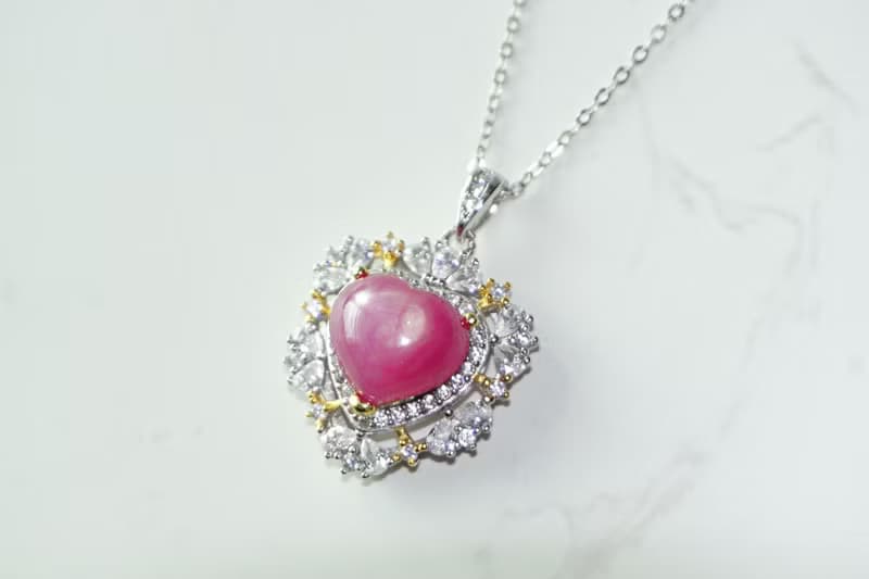 Necklace and Pendant Natural Ruby 7 Cts. Sterling Silver 925.