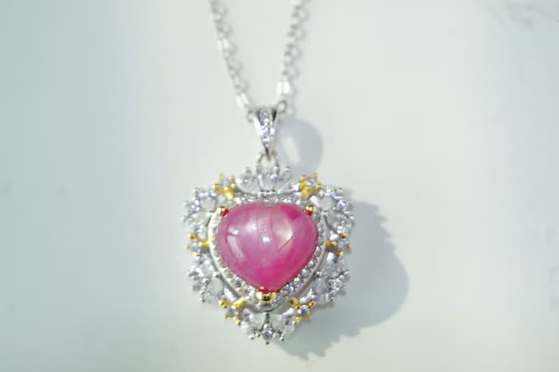 Necklace and Pendant Natural Ruby 7 Cts. Sterling Silver 925.