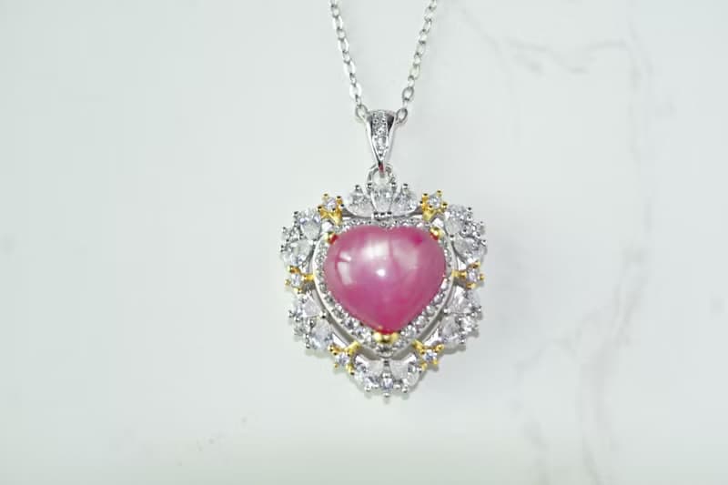 Necklace and Pendant Natural Ruby 7 Cts. Sterling Silver 925.