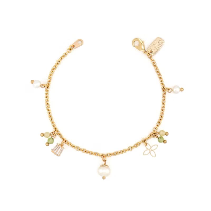 桃花 x 珍珠 橄欖石 黃水晶 生日水晶【鈴蘭 • 幸福回歸】手鍊