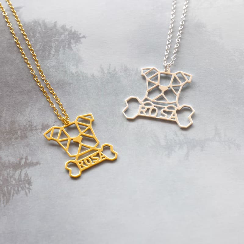 Custom Dog Bone Necklace, Memorial gift for Pet lover Geometric Style