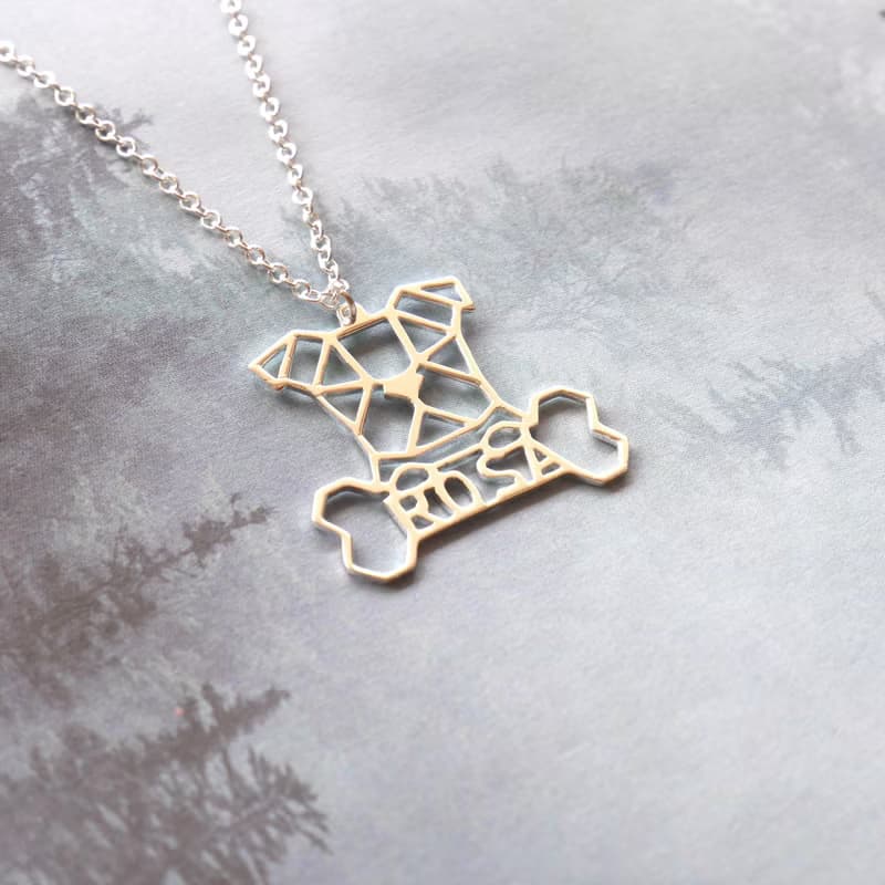 Custom Dog Bone Necklace, Memorial gift for Pet lover Geometric Style