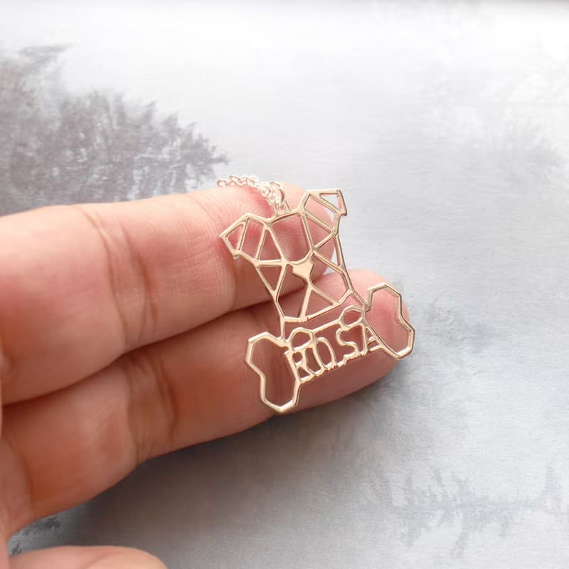 Custom Dog Bone Necklace, Memorial gift for Pet lover Geometric Style