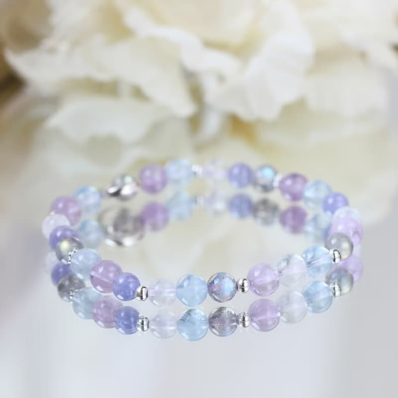 坦桑石 丹泉石 月光石 拉長石 海藍寶。紫陽花 純銀水晶手鍊