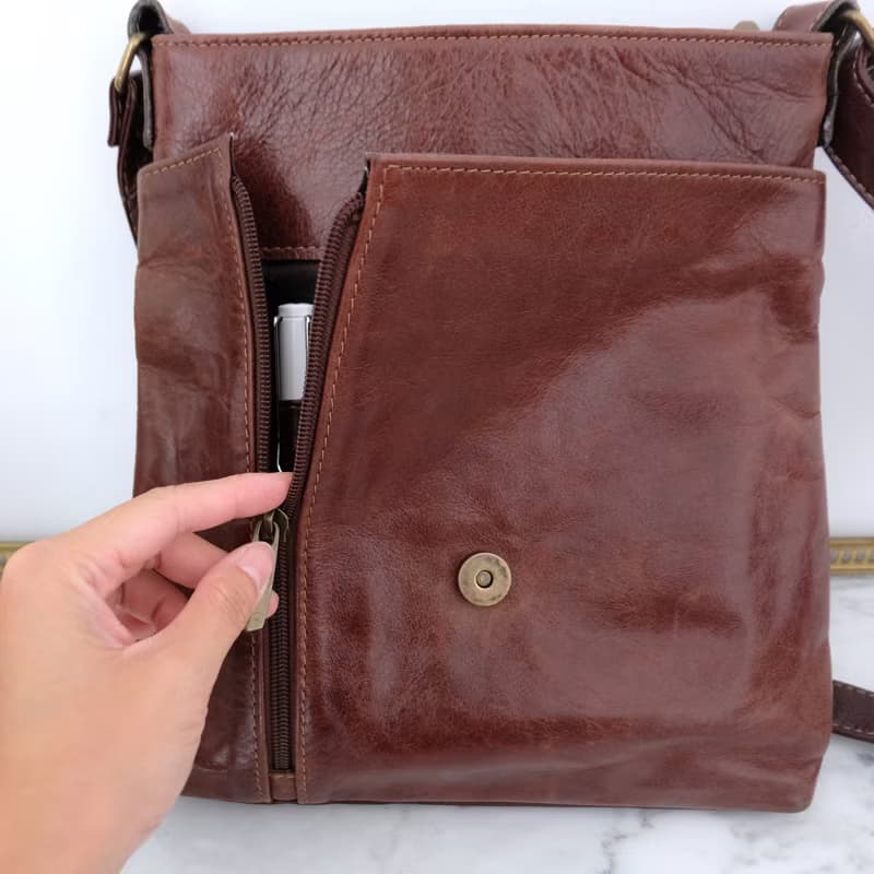 法國復古深啡色長形皮袋