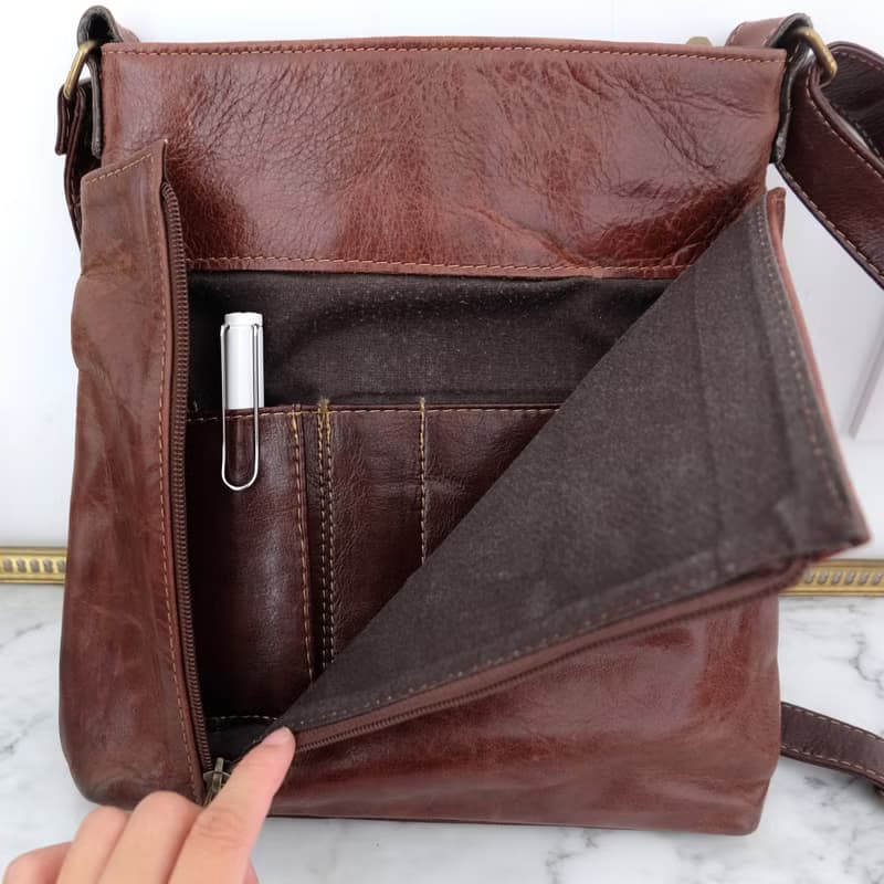 法國復古深啡色長形皮袋