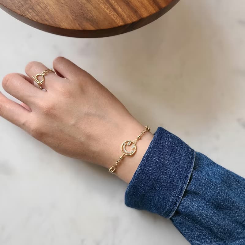 微笑曙光 - 簍空鋯石金珠手鍊