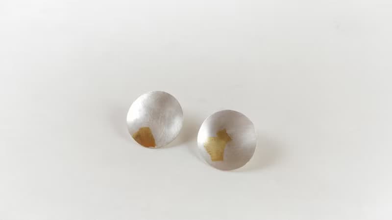 純銀耳環 耳針款 金箔質感(小)