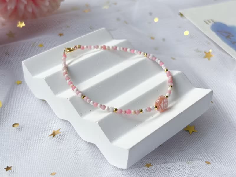 【粉玫】天然粉貝母玫瑰 粉澳寶 14K包金設計款手鍊