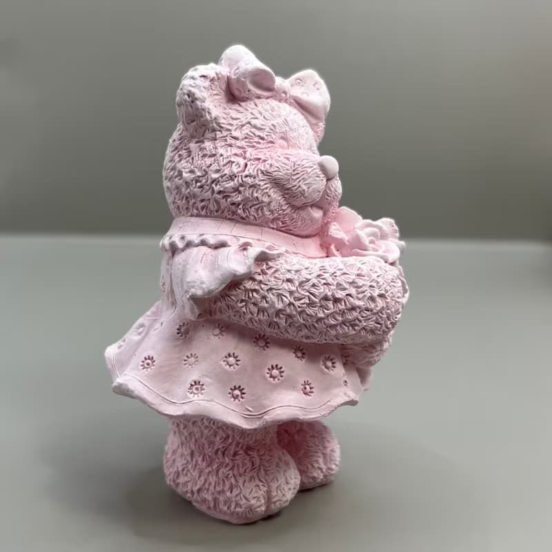 快速出貨 玫瑰捧花小熊(粉色) 原木底座系列 搭配永生花瓶