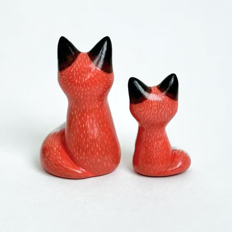 Red Fox Figurine, Clay Fox Figurine Desk, Fox Family, Fox Sculpture, Fox Figure,