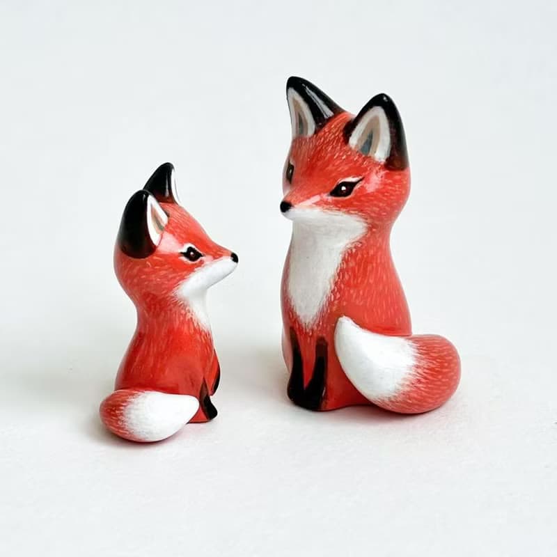 Red Fox Figurine, Clay Fox Figurine Desk, Fox Family, Fox Sculpture, Fox Figure,