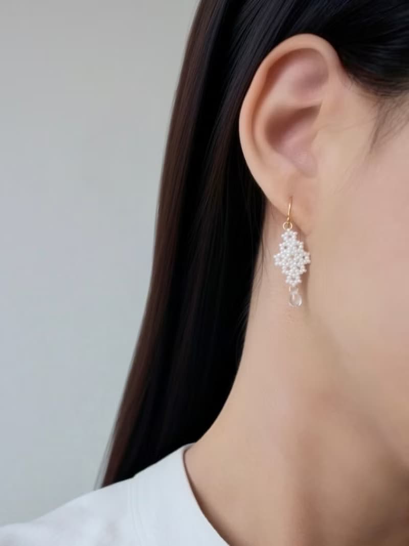 串珠耳飾_融雪/珍珠白/beading earing