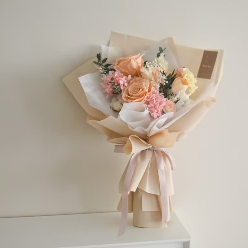 /蜜瓜色玫瑰花束/永生花 乾燥花 情人節 七夕 教師節 生日花